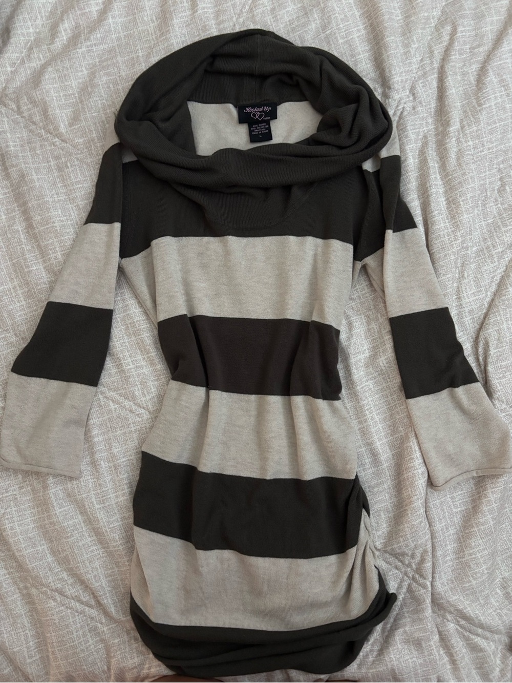 Vintage Olive green and Cream Striped Cowl-Neck Sweater